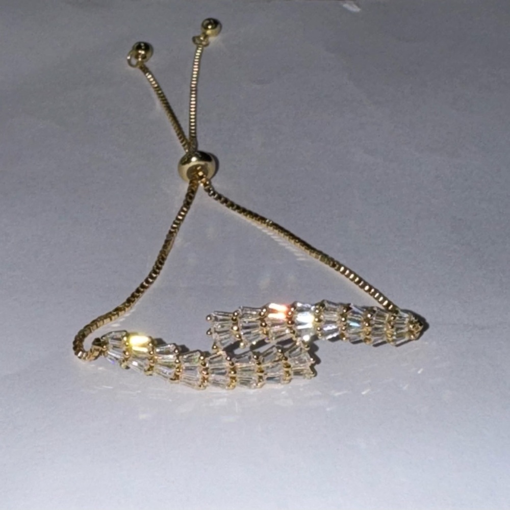 14K Yellow Gold Vermeil Bolo Bracelet | Swarovski Crystal | Baguette Bracelet